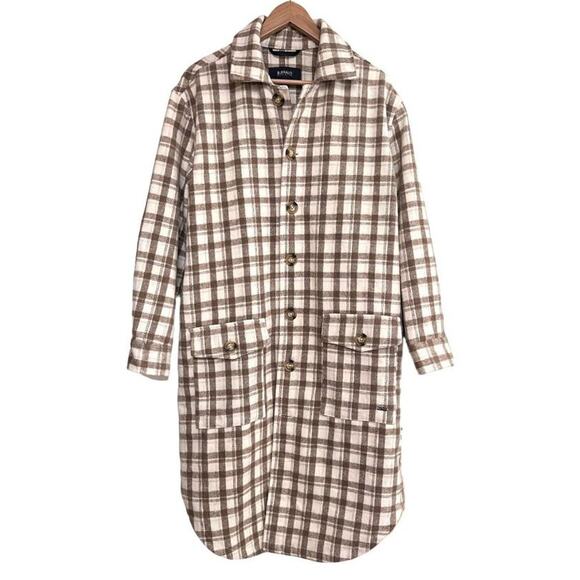 Buffalo David Bitton Large Flannel Cream Brown Plaid Long Line Shacket Cabincore - Picture 3 of 11